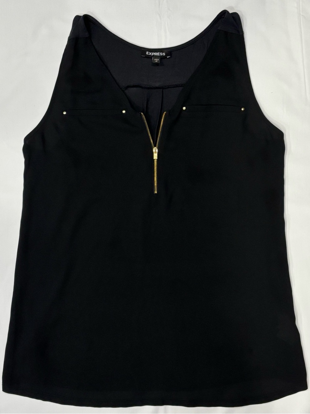 Express Hudson Black V-Neck Quarter Zip Sheer Front Tank Jersey Back Size Medium